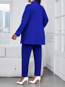 SHEIN Lady Áo khoác lông thú giả cổ đứng màu hồng thanh lịch cho công sở mùa thu đông Nút vàng Tay dài cỡ lớn Co giãn thoải mái - Xanh đậm - Xem 2