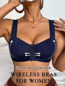 Áo ngực nữ màu trơn, xếp ly, dây đeo rộng, thoải mái, thích hợp mặc thường ngày. - Màu xanh lam - Xem 4