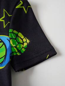 TEENAGE MUTANT NINJA TURTLES | SHEIN Bộ đồ ngủ ngắn tay và quần short in hình rùa hoạt hình dành cho bé trai, thích hợp cho mùa hè. - màu đen - Xem 4