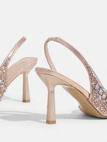 CUCCOO TILAWA Giày cao gót mũi nhọn đính đá màu sâm panh dự tiệc cưới cho nữ - Rượu sâm banh - Xem 7