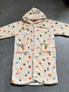 一件彩色波点雪尼尔绒毛睡衣 - 长袖羊毛冬季睡衣，带腰带，适合家庭休闲穿着。法兰绒、羊毛、天鹅绒、绒毛材质，柔软保暖，适合年轻女孩和学生，是生日、节日、情侣/闺蜜的舒适礼物。 - 彩色 - 查看 12