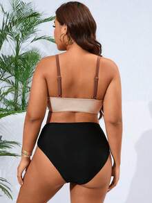 Swim Vcay Plus Size Colorblock Spaghetti Strap Two-Piece Bikini Sets Summer - Multicolor - View 3