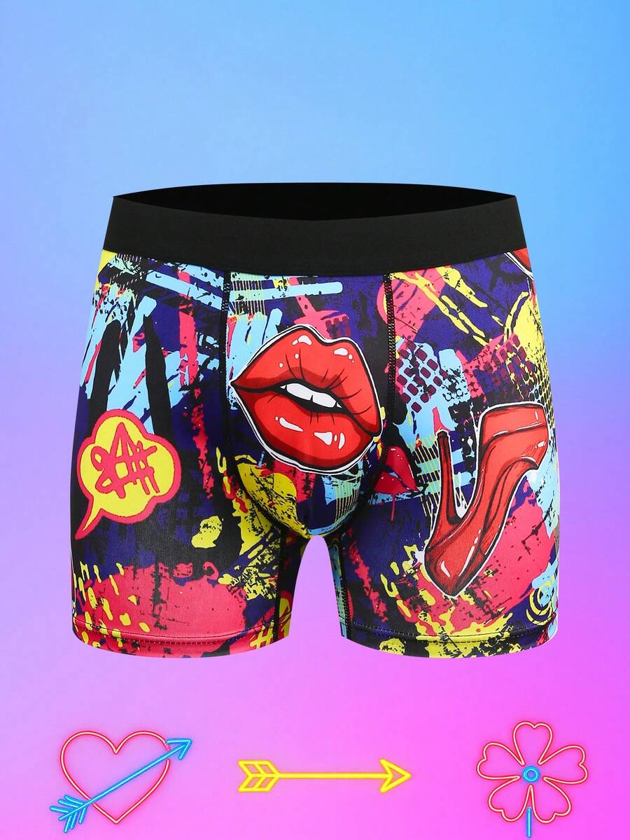 Notgurli Celana Dalam Pria Model Mid-Rise dengan Motif Bibir Lucu, Kontras Warna Romantis, Kartun, Grafiti, Komik, Gaya Jalanan, untuk Pesta Keluarga, Hadiah Romantis - MultiWarna - View 1