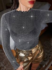 Lavishia Women's Gold Top, Suitable For Party, New Year, Christmas - Silver - View 1