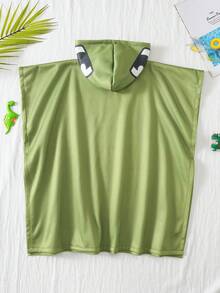 SHEIN 1件装 男童街头风可爱恐龙印花连帽泳衣罩衫，适合外出、度假、游泳、泡温泉、泳装罩衫 - 綠色 - 查看 4