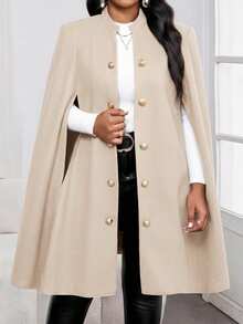 SHEIN Lady Plus Size Fall Clothes Women's Business Professional Cape Shawl Khaki Coat, Autumn And Winter Outerwear Jacket For Going Out Khaki Top Teacher Clothes Fall Women Outfits Fall Outfits Winter Women Coats Long Coat Luxury Clothes For Women French Style Clothes Abayas Dubai Luxury Valentine Clothes Valentine's Day Wedding Elegant Dresses For Women Elegant Dresses For Women Wedding Guest Dress Elegant Party Dresses Red Dress Women - Khaki - View 3