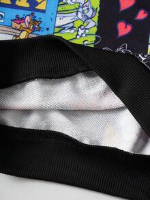 TOM & JERRY X SHEIN Baby Boy Casual Cartoon Pattern Hooded Sweatshirt, Autumn - Black - View 7