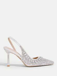 CUCCOO TILAWA 女士尖头水钻装饰高跟鞋，优雅时尚派对婚礼踝带高跟鞋