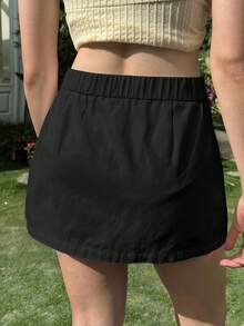 SHEIN EZwear 黑色低腰休闲防走光女式短裙网球裙黑色女式短裙裤带裤装女式短裙裤女式黑色短裙黑色网球裙女式短裙裤跑步裙女式短裤夏季女式短裤休闲女式短裤 - 黑色 - 查看 2