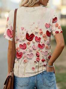 EMERY ROSE Áo thun nữ tay ngắn cổ tròn in hình trái tim màu nước chủ đề Ngày Valentine - Nhiều màu - Xem 2
