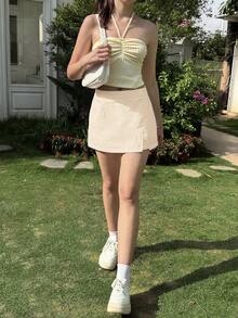 SHEIN EZwear 杏色休闲女式半身裙，适合日常穿着，款式包括卡其色短裙、迷你短裙、短裤套装、高尔夫裙、夏季女装、休闲短裤等。 - 杏色 - 查看 6