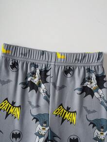 BATMAN X SHEIN 85th Young Boy Cartoon Figure Graphic Crew Neck Short Sleeve Top And Shorts Snug Fit Pajama Set - Grey - View 8