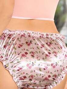 Snug Zone Floral Print Satin Frill Trim Romantic Countryside Cute Women's Panties - Pink - View 2