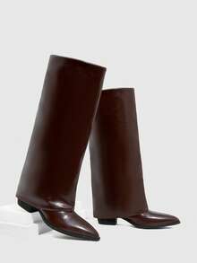 Daringsoles Women's PU Leather Thigh High Boots, Fashionable And Versatile For Daily Wear - Brown - View 1