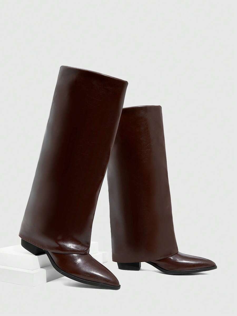 Daringsoles Women's PU Leather Thigh High Boots, Fashionable And Versatile For Daily Wear - Brown - View 1