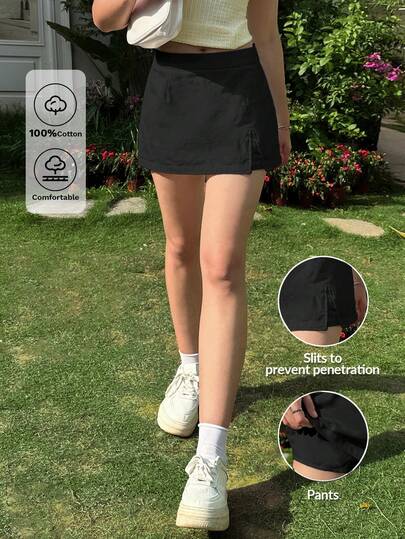 SHEIN EZwear 黑色低腰休闲防走光女裙