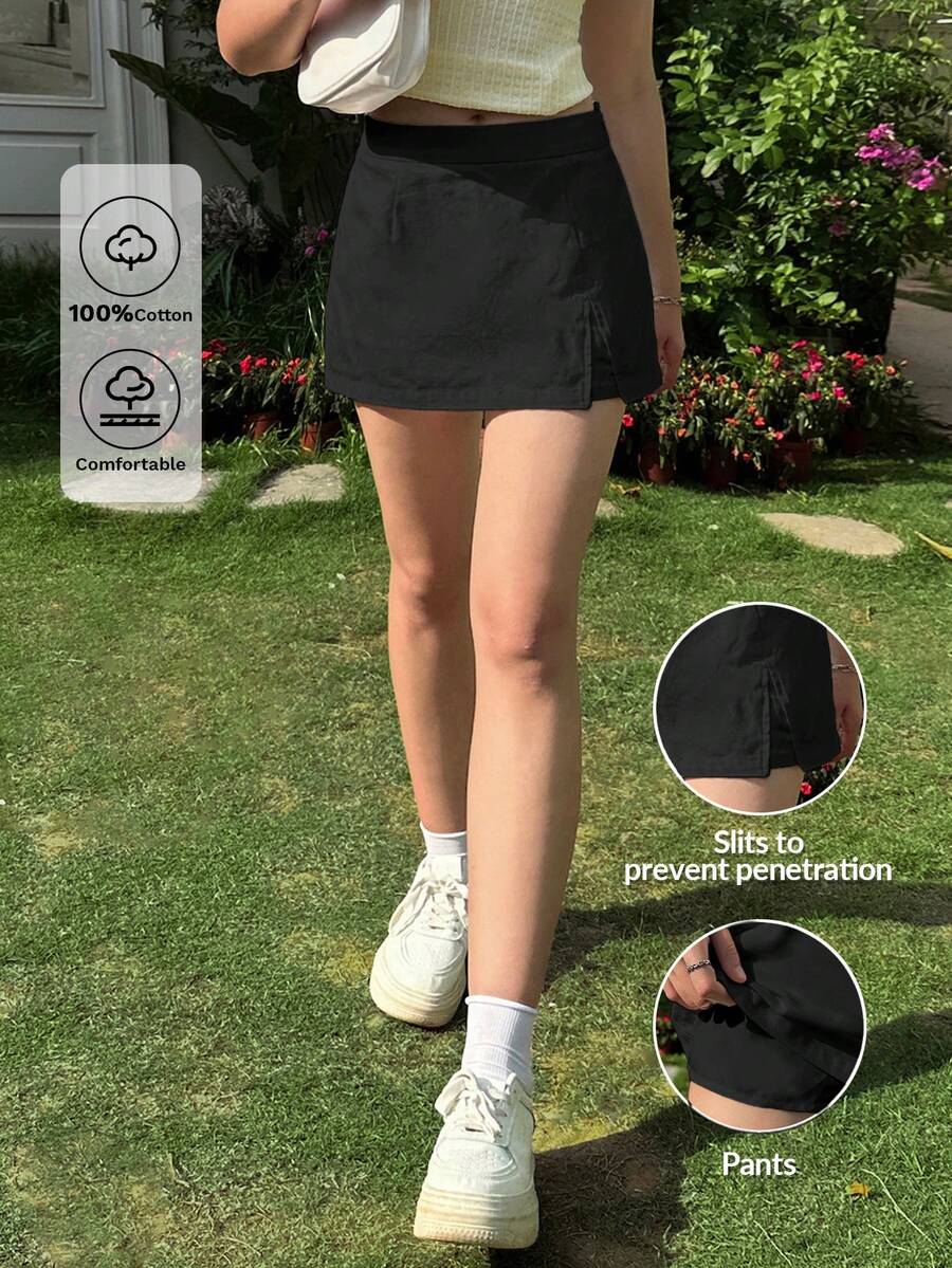 SHEIN EZwear 黑色低腰休闲防走光女式短裙网球裙黑色女式短裙裤带裤装女式短裙裤女式黑色短裙黑色网球裙女式短裙裤跑步裙女式短裤夏季女式短裤休闲女式短裤 - 黑色 - 查看 1
