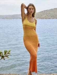 Aralina Women's Casual Chic Luxury Thin Strap Zig Zag Stripe Midi Dress Perfect For Beach Vacations And Summer Holiday Vacations - Multicolor - View 7