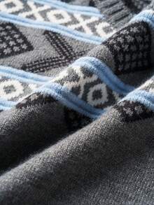 Manfinity Dauomo Suéter de cuello redondo tejido con estampado Fair Isle vintage para hombre - Multicolor - Ver 8