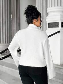 Elenzga Große Größen Lässig einfarbige Schleife Glockenärmel Strickjacke, Herbst/Winter