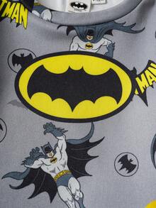 BATMAN X SHEIN 85th Baby Boy Cartoon Hero Print Long Sleeve Top And Pants Snug Fit Pajamas Set, Suitable For Spring And Autumn - Grey - View 5