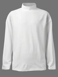 Manfinity 男士休闲纯色简约立领长袖T恤 - 白色 - 查看 3