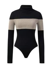 SHEIN LUNE Bộ đồ liền thân cổ lọ nhiều màu sắc dành cho nữ, Thu/Đông - Nhiều màu - Xem 4