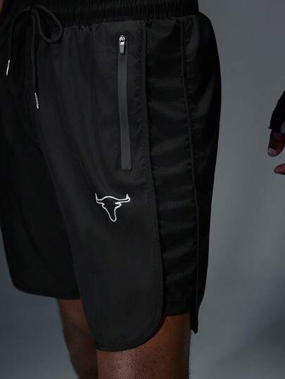 Manfinity Acti Log 男士休闲牛头印花抽绳腰运动短裤，夏季