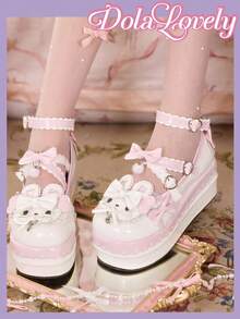 Dola Lovely Women's Fashion Sweet Bow Decor Thick Sole Platform Pumps Valentine's Day - White - View 1