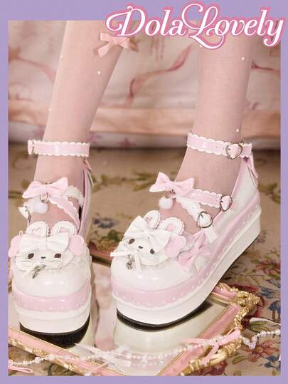 Dola Lovely Dammode Söta Rosettdekorerade Platåpumps med Tjock Sula