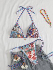 Swim Vcay 女士热带印花比基尼套装，休闲度假风 - 彩色 - 查看 4