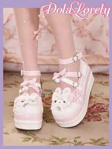 Dola Lovely Women's Fashion Sweet Bow Decor Thick Sole Platform Pumps Valentine's Day - White - View 5