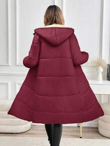 SHEIN Clasi 女士拉链连帽羽绒服 秋冬女装 - 酒紅色 - 查看 2