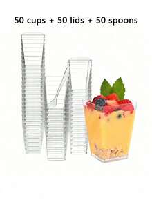 10/20/25/50/100 Peças Taças Quadradas de Sobremesa de 150ml com Tampas - Copos de Festa Transparentes Perfeitos para Uso ao Ar Livre, Ideais para Iogurte, Parafinas, Sorvete, Cheesecakes e Mini Sobremesas - Bandejas de Sobremesa para Aniversário, Casamento, Feriados (Natal, Eid) e Festas | Exibição de Sobremesa Festiva - Transparente - Visão 14