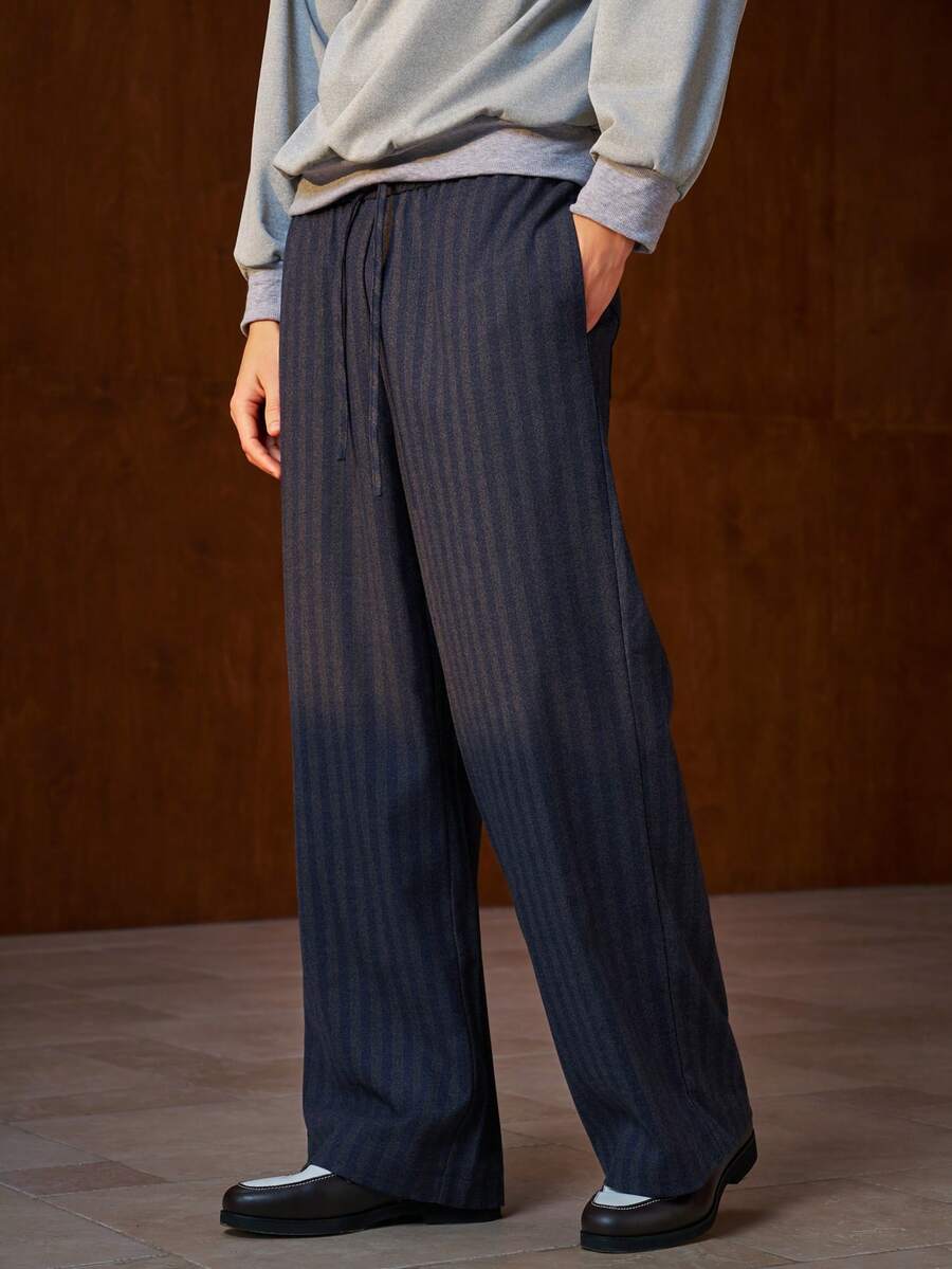 Manfinity Dauomo Men's Casual Vintage Coin Loose Fit Striped Wide Leg Pants - Multicolor - View 1