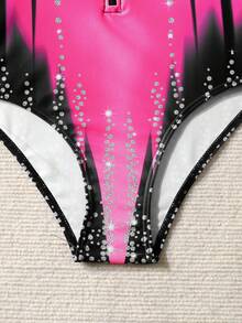 SHEIN Girls' Long Sleeve Printed One-Piece Swimsuit With Waist Cutout Design - Black - View 8