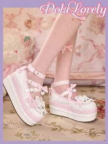 Dola Lovely Women's Fashion Sweet Bow Decor Thick Sole Platform Pumps Valentine's Day - White - View 6