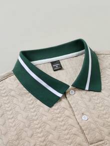 EGENSIO Men's Textured Solid Polo Shirt & Drawstring Shorts Set - Apricot - View 4