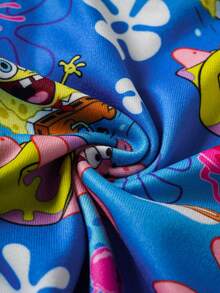 SpongeBob SquarePants | SHEIN Baby Boy Comfortable Cute Cartoon Pattern Crew Neck Long Sleeve Top And Pants Pajama Set, Autumn - Blue - View 6