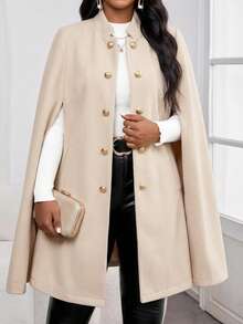 SHEIN Lady Plus Size Fall Clothes Women's Business Professional Cape Shawl Khaki Coat, Autumn And Winter Outerwear Jacket For Going Out Khaki Top Teacher Clothes Fall Women Outfits Fall Outfits Winter Women Coats Long Coat Luxury Clothes For Women French Style Clothes Abayas Dubai Luxury Valentine Clothes Valentine's Day Wedding Elegant Dresses For Women Elegant Dresses For Women Wedding Guest Dress Elegant Party Dresses Red Dress Women - Khaki - View 6