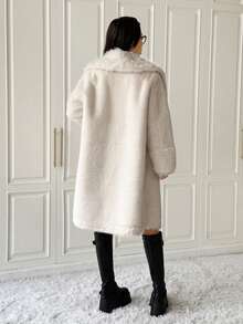 SHEIN EZwear Long Faux Fur Collar White Coat - White - View 2