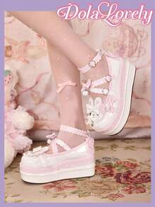 Dola Lovely Women's Fashion Sweet Bow Decor Thick Sole Platform Pumps Valentine's Day - White - View 4