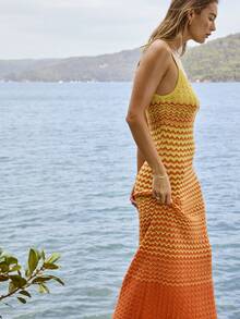 Aralina Women's Casual Chic Luxury Thin Strap Zig Zag Stripe Midi Dress Perfect For Beach Vacations And Summer Holiday Vacations - Multicolor - View 3