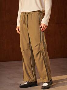 Manfinity Dauomo Men's Drawstring Waist Pleated Design Fashion Pants - Army Green - View 4