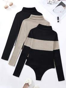 SHEIN LUNE Bộ đồ liền thân cổ lọ nhiều màu sắc dành cho nữ, Thu/Đông - Nhiều màu - Xem 2