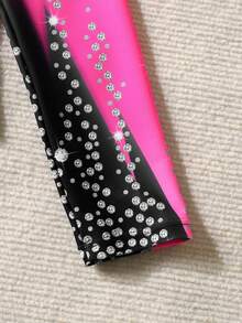 SHEIN Girls' Long Sleeve Printed One-Piece Swimsuit With Waist Cutout Design - Black - View 9