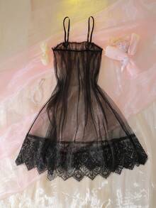 2件套荷叶边薄纱性感浪漫娃娃睡裙，女士度假礼物