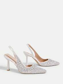 CUCCOO TILAWA 女士尖头水钻装饰高跟鞋，优雅时尚派对婚礼踝带高跟鞋