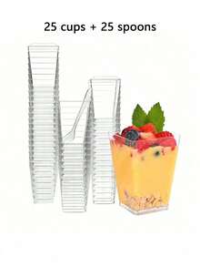 10/20/25/50/100 Peças Taças Quadradas de Sobremesa de 150ml com Tampas - Copos de Festa Transparentes Perfeitos para Uso ao Ar Livre, Ideais para Iogurte, Parafinas, Sorvete, Cheesecakes e Mini Sobremesas - Bandejas de Sobremesa para Aniversário, Casamento, Feriados (Natal, Eid) e Festas | Exibição de Sobremesa Festiva - Transparente - Visão 15