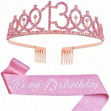 2pcs/Set Birthday Sash Birthday Crown Number Princess Crown Queen Tiara Rhinestone Birthday Headbands Birthday Sash With Pin Happy Birthday Crown And Sash Ribbon For Birthday Party Ball Decoration,Christmas - Multicolor - View 15
